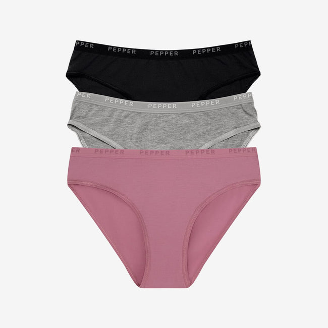 Supima® Cotton Bikini 3 Pack Lilas/Heather Grey/Black