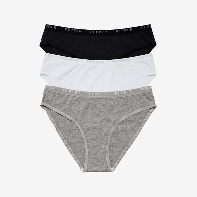 Supima® Cotton Bikini 3 Pack Heather Grey/White/Black
