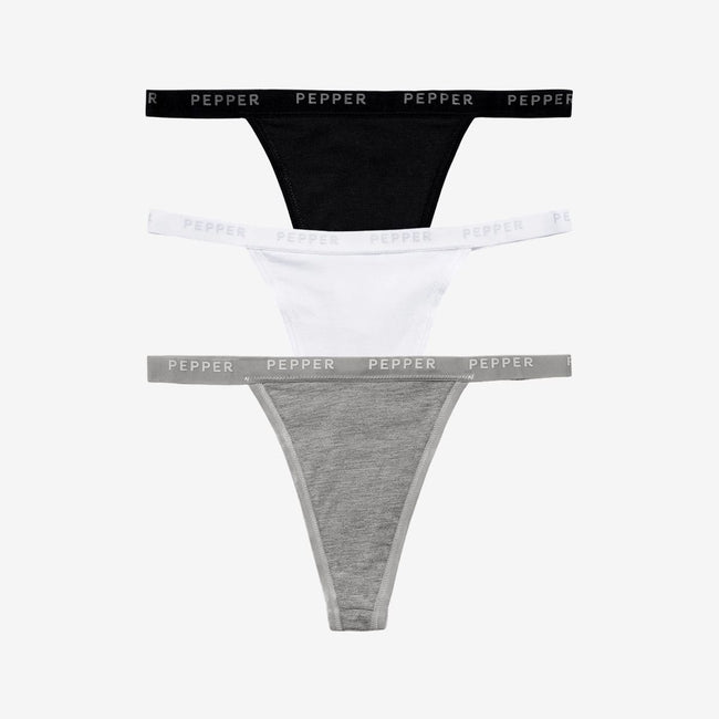 Supima® Cotton String Thong 3 Pack Heather Grey/White/Black