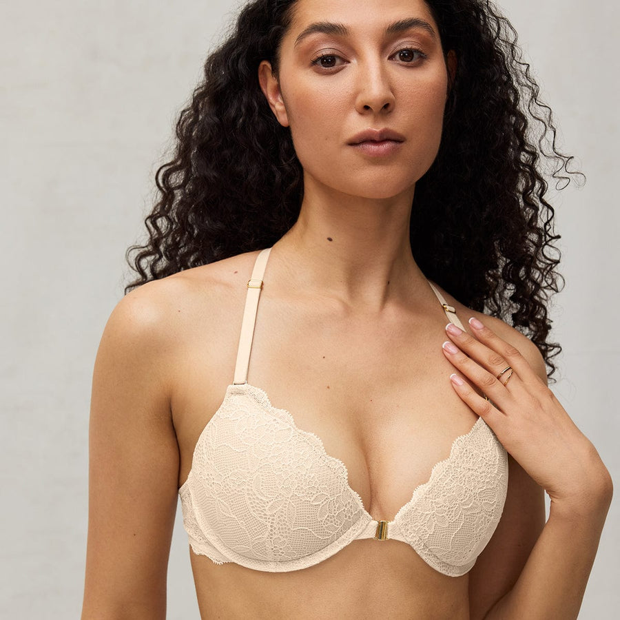 Lace Racerback Lift Up Bra Sand