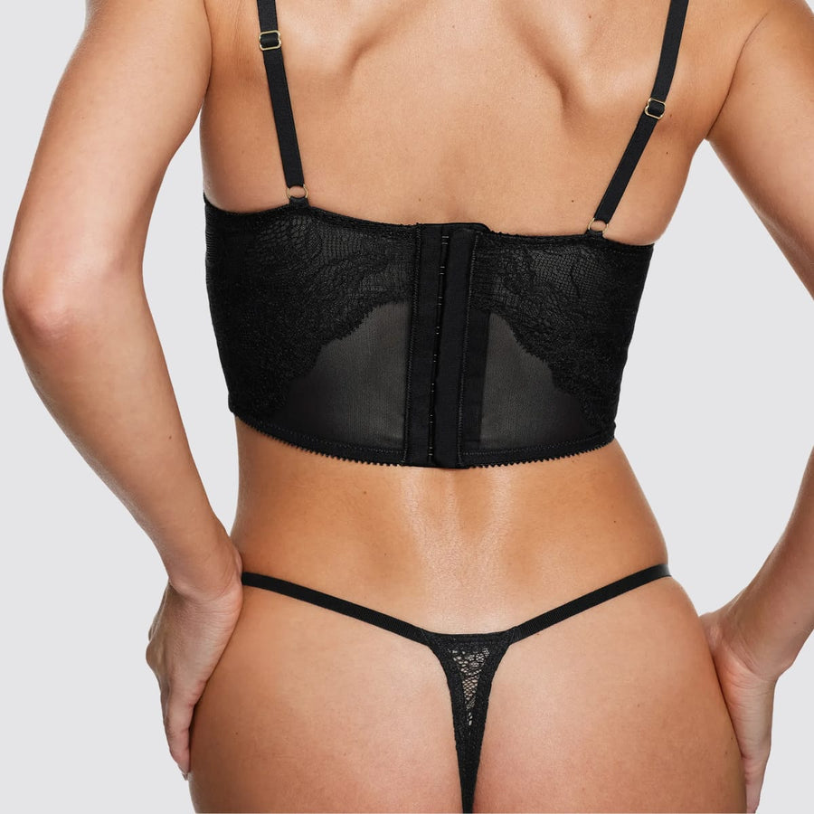 Lace String Thong Black