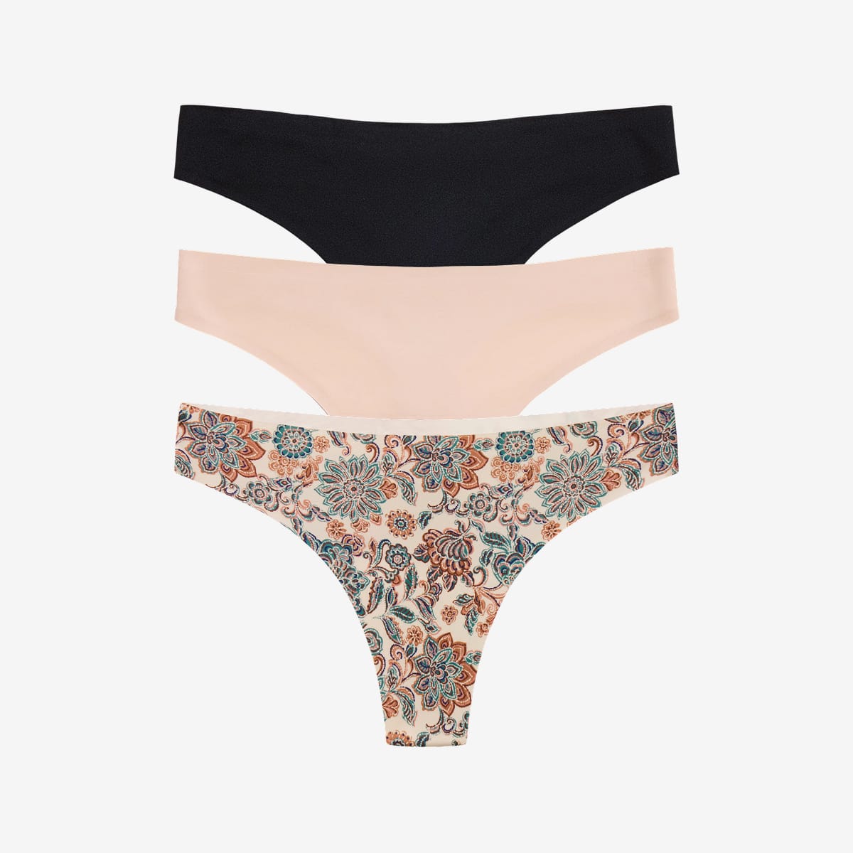 Simply Smooth No Show Thong 3 Pack Mesa/Buff/Black