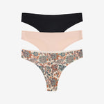 Simply Smooth No Show Thong 3 Pack Mesa/Buff/Black