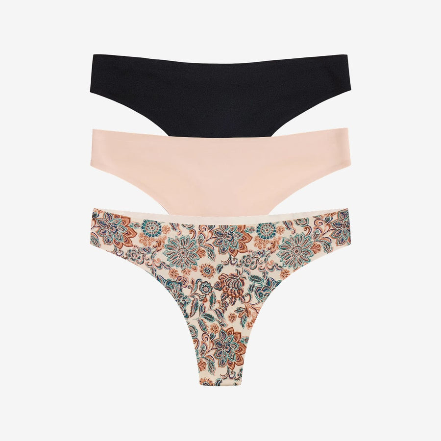 Simply Smooth No Show Thong 3 Pack Mesa/Buff/Black