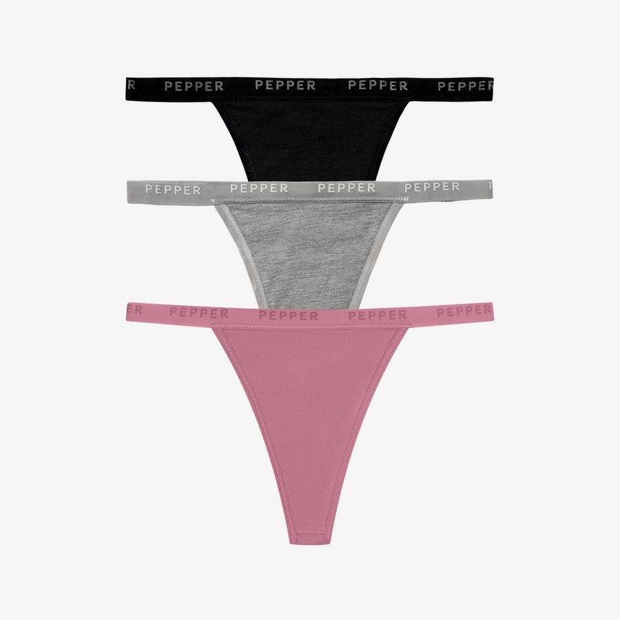 Supima® Cotton String Thong 3 Pack Lilas/Heather Grey/Black