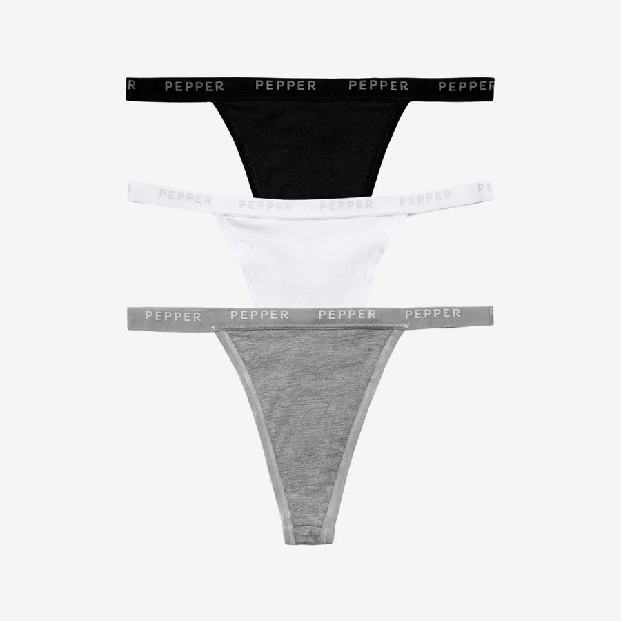 Supima® Cotton String Thong 3 Pack Heather Grey/White/Black