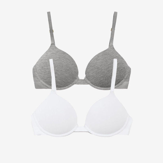 Supima® Cotton Lift Up Bra Duo White/Heather Grey